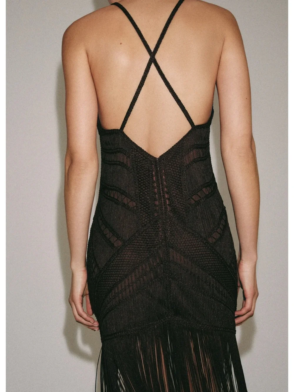 Zara NWT formal wedding guest dress crochet texture brown Fringe Maxi Dress - Picture 12 of 12